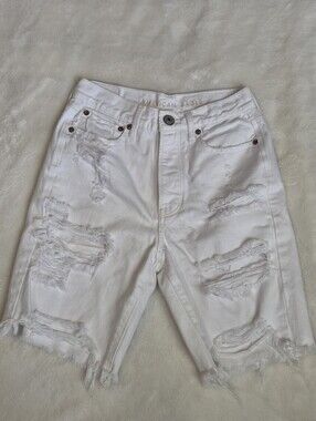 American Eagle Outfitters White Distressed Boyfriend Jeans Shorts